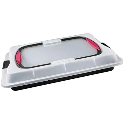 Immagine di Zenker cakecontainer, rechthoekige bakvorm met deksel en non stick coating bakplaat antiaanbaklaag extra hoge rand (Kleur: zwart, transparant, rood), Aantal: 1 stuk