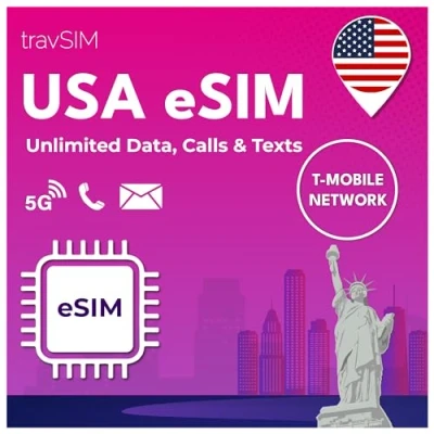 Immagine di travSIM eSIM USA Rete T Mobile Dati, chiamate e SMS illimitati negli La SIM funziona su dispositivi iOS Android compatibili con le 14 giorni