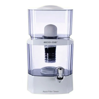 Immagine di ECO DE Aqua Filter Tower distributore D&#039;acqua filtrante Che Filtra L&#039;acqua Del Rubinetto con 8 Sistemi di filtraggio 24L Bianco