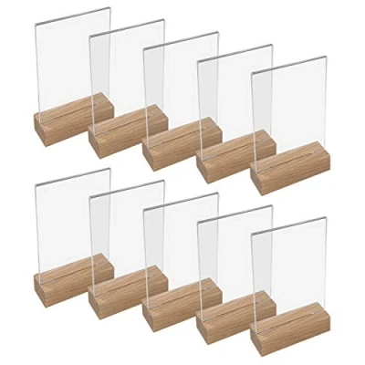 Immagine di HMF 46940 Espositore da Tavolo in Acrilico con Base Legno 10 Pezzi DIN A6 Verticale Trasparente