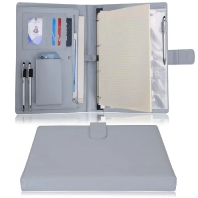 Immagine di Wonderpool Portadocumenti A4 PU Pelle con 4 Anelli Multi Documento Raccoglitore Rimovibile per Appunti e Tasca Funzionale Organizzatore Ufficio Viaggi Scuola (Grigio chiaro)