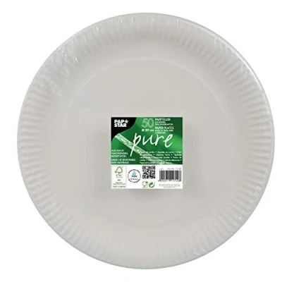 Immagine di Papstar piatti/piatto monouso bianco, rotondo (50 pezzi) in 100% frischfaserka rton, diametro 29 cm, alimentare, certificato FSC, # 11740