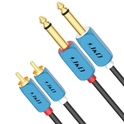 Immagine di J&amp;D Cavo Interconnettore Audio Stereo Doppio 1/4 di Pollice TS a RCA, RCA Placcato Oro con Robusto Rivestimento in Rame 2 x Maschio da 6,35 mm Maschi