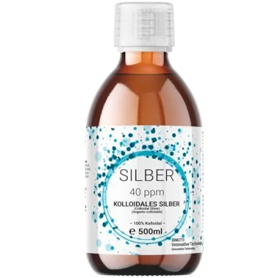Immagine di 1 x argento colloidale da 500 ml (40 ppm) in bottiglia di vetro ambrato, acqua argentata, pura, 100%