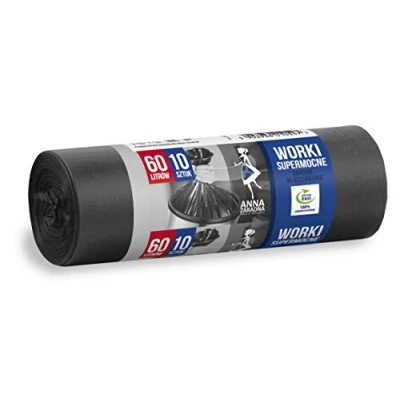 Immagine di ANNA ZARADNA Sacchi per immondizia resistenti agli strappi, super resistenti, 60 l, confezione da 10, sacchetti rifiuti domestici e ufficio, in pellicola spessa LDPE, colore: nero ST AZ 010547