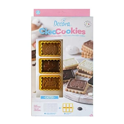 Immagine di Decora 0255159 Set CiocCookies Per Gallette Al Cioccolato Pasqua, in Plastica, Realizzare Modo Semplice delle con una Placchetta Di Personalizzata. Confezione Da 2 Pezzi.