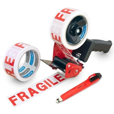 Immagine di Rapesco 1618 Dispenser per Nastro Adesivo da Imballaggio 960 Germ Savvy Antibatterico con 2 Rotoli di ‘Fragile’