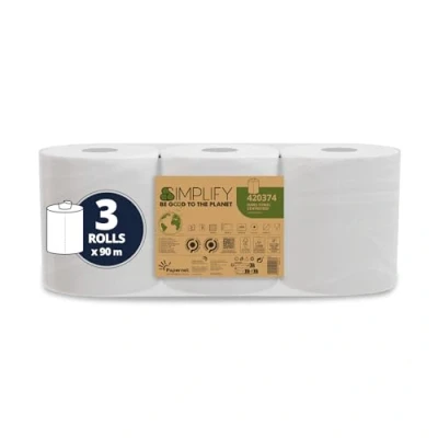 Immagine di Papernet Simplify Asciugamano in Rotolo Centrefeed Carbon Neutral 420374, 3 Rotoli di Carta Pura Cellulosa da 90m, 2 Veli, 450 Strappi per 19,6x20cm