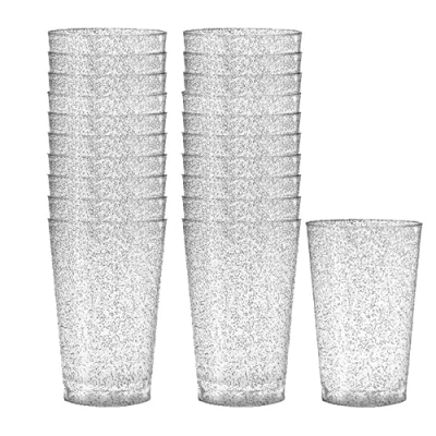 Immagine di DECORLINE Bicchieri Set da 60 pezzi 280 ml in plastica riutilizzabili tazza di infrangibili, senza BPA Ideale per cocktail, acqua, vino rosso e bianco Argento scintillante