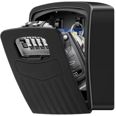 Immagine di Cassetta Sicurezza Chiavi, BTNEEU Cassaforte per Chiavi Grande, Chiave Combinazione, Key Lock Box Custodia 4 Cifre e Lucchetto Esterno Casa Garage Ufficio Palestra (nero)