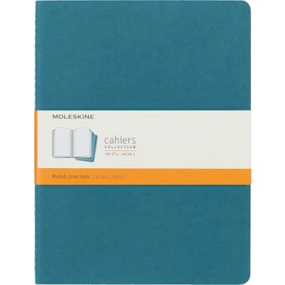 Immagine di Moleskine Cahier Journal, Set 3 Quaderni A Righe, Copertina in Cartoncino con Cucitura Cotone Visibile, Colore Blu (Vivace), Formato Extra Large 19 x 25 cm, 124 Pagine