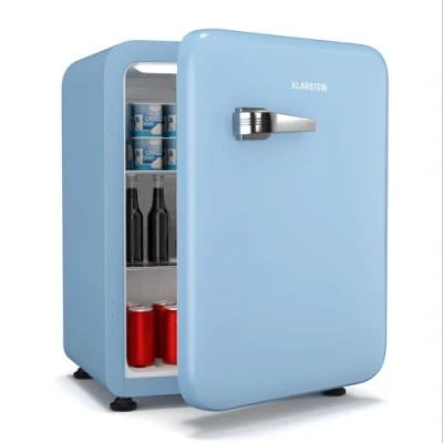 Immagine di KLARSTEIN Audrey Evo 68L Minifrigo Rétro, Silenzioso: 40 dB, Termostato Meccanico, Sportello Reversibile, Mini Frigo da Camera &amp; Ufficio, Blu