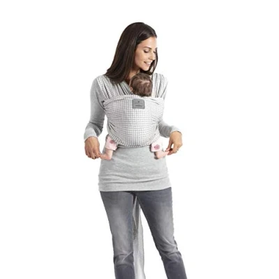 Immagine di manduca Sling &gt; SoftCheck grey &lt; Fascia portabebè elastica con certificato GOTS, 100% cotone biologico, marsupio per neonati e bambini dalla nascita (3,5 15kg)