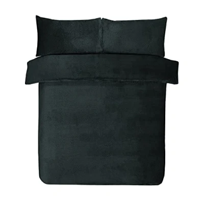 Immagine di Sleepdown Set di biancheria da letto con copripiumino e federe, in pile a nido d&#039;ape, caldo super morbido, per matrimoniale (200 x 200 cm), nero