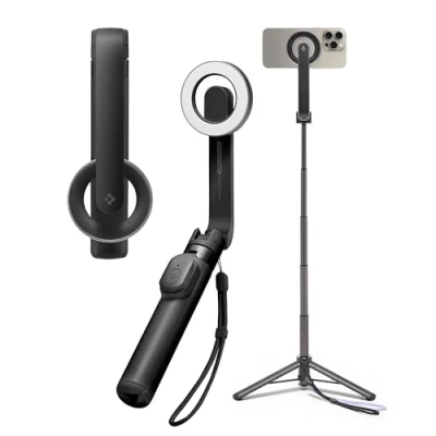 Immagine di Spigen Bastone Selfie Compatibile con MagSafe Wondersnap MagFit S571W, Stick Bluetooth Telecomando, Treppiede Magnetico Portatile per iPhone, Galaxy, Pixel, Xiaomi, GoPro etc Nero