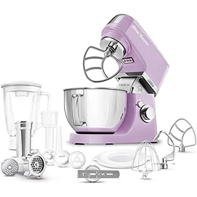 Immagine di Sencor STM 635, Robot da Cucina, impastatrice planetaria, 1000W, 7 velocità, frullatore 1,5 Litri, Ciotola in Acciaio Inox 4,5 Litri con paraschizzi 6 Anni di Garanzia Motore (VIOLA)