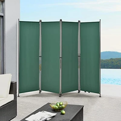 Immagine di pro.tec Paravento/Separè per Uso Esterno/Interno 215 x 170 cm (LxA) Divisorio a 4 Pannelli Giardino/Terrazza Struttura Pieghevole in Acciaio Verde Scuro