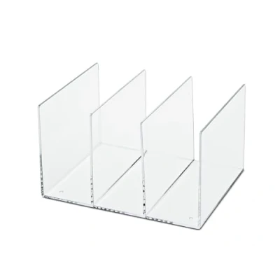 Immagine di Maul Portariviste in acrilico, 27 x 20,8 15,8 cm, con 3 scomparti, per cataloghi, quaderni e riviste, ideale scrivania, scaffale ufficio, trasparente