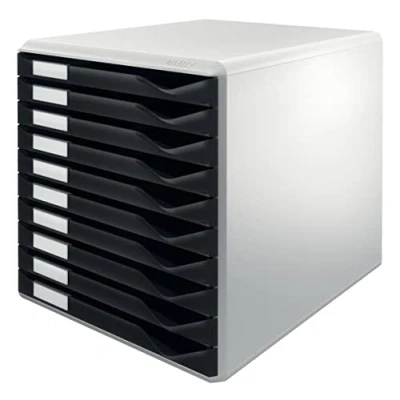 Immagine di Leitz Post Cassettiera a 10 Cassetti, Organizer per Riporre Documenti, Cataloghi e Riviste in Formato A4, Adatta Casa Ufficio, Nero, 52810095