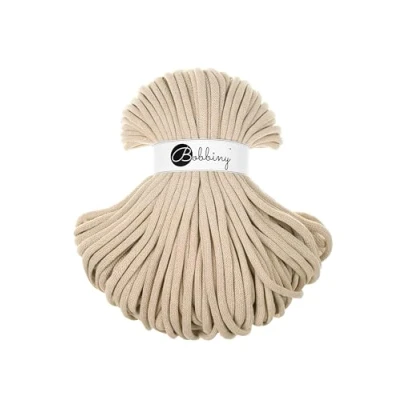 Immagine di Bobbiny filo intrecciato in cotone di alta qualità, 9 mm x 100 m, versatile per lavori a maglia, tessitura, fai da te e decorazioni la casa, colorato beige caldo