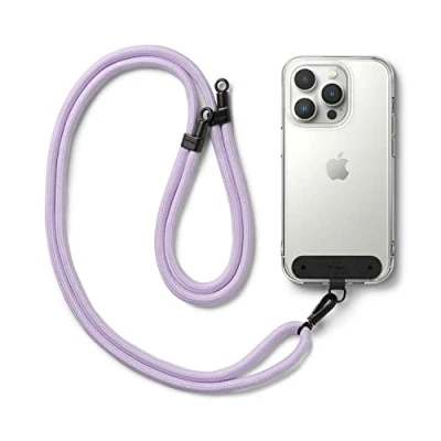 Immagine di Ringke Holder Link Strap Con Etichetta Nylon Nero, Tracolla Regolabile Cordino Corda Poliestere Compatibile Custodia Universale per Cellulare Purple