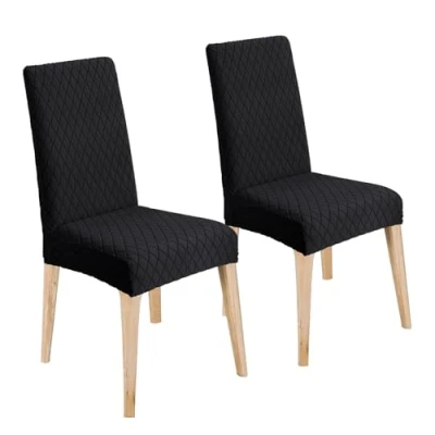 Immagine di LANSHENG Coprisedie, Elasticizzato Coprisedie con Schienale, Moderno Coprisedia Lavabile Estraibile, Fodere Universale per Sala da Pranzo Cucina, Coperture Sedie (Nero, 2 Pezzi)