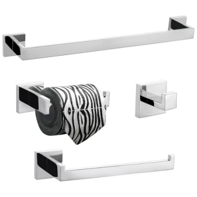 Immagine di Turs 4 pezzi Bagno Accessorio Impostare SUS 304 acciaio inox Carta igienica Titolare Portasciugamani Accappatoio Asciugamano Anello Montaggio a parete, Lucidata, Q7P 4PCS