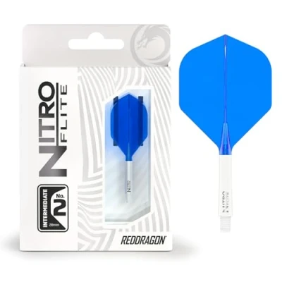 Immagine di RED DRAGON Freccette Nitro Flite Integrated Flight &amp; Shaft System N. 2 Forma e design Colore bianco blu, lunghezza intermedia