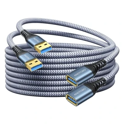 Immagine di ANDTOBO Cavo Prolunga USB 3.0, [3Metri +3Metri, 2 Pacchi] Tipo a Maschio Femmina Cavi di Estensione Trasferimento dati ad alta Velocità 5Gbps per Gamepad, Stampante, Webcam, Tastiera