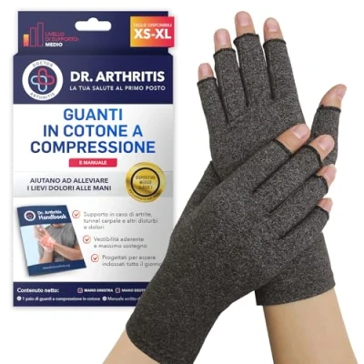 Immagine di Guanti per Artrosi alle Mani Ideati da Medici Tutore Tunnel Carpale Alleviare Intorpidimento, Gonfiore e Infiammazioni a Compressione Senza Dita in Cotone (1 Paio, Taglia XS)