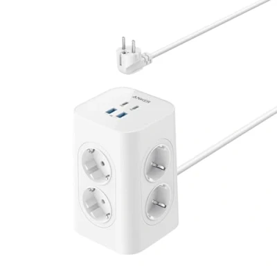 Immagine di Anker Presa elettrica multipla con protezione da sovratensione 12 in 1 interruttore(16A,4000WMAX),ricarica rapida USB C 20W,8 uscite CA,4 porte USB,cavo di prolunga 2 m per ufficio,casa.