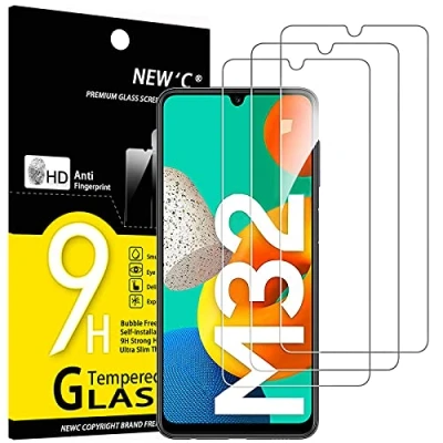 Immagine di NEW&#039;C 3 Pezzi, Vetro Temperato per Samsung Galaxy M32 5G, Pellicola Prottetiva Anti Graffio, Impronte, Senza Bolle, Durezza 9H, 0,33mm Ultra Trasparente, Resistente