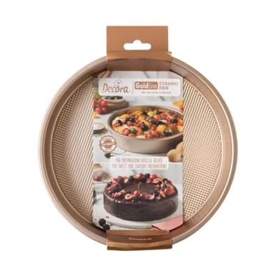 Immagine di Decora, 0070100 Stampo Gold Line Rotondo Ø 24,5 x 5,08 cm, Ideale per preparazioni dolci o salate, In Robusto Metallo Antiaderente