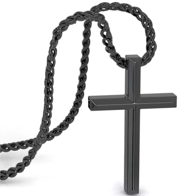 Immagine di SERASAR Collana da Uomo in Acciaio Inossidabile con Ciondolo Cordoncino Nero 50cm Regalo per Catena Gotica Portagioie Gioielli Comunione Maschile Argento
