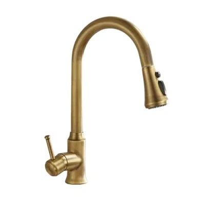 Immagine di Rubinetto Cucina Lavello Con Doccetta Estraibile, 2 Modalità, Anticato Vintage Stile Girevole A 360 Monocomando Ottone Miscelatore Cucina, Bronzo