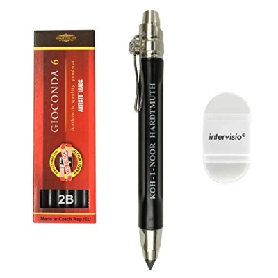 Immagine di intervisio Koh I Noor 5311 Portamine Meccanico 5.6 mm Moderno in Metallo con Mina Grafite Set 4865 2B e Gomma intercambiabile per Scuola, Ufficio, Scrittori Artisti