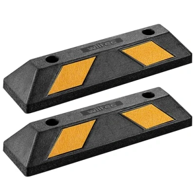 Immagine di Wiltec Delimitatore di parcheggio, 2 battiruota in gomma 550x150x100mm con fasce rifrangenti, Fermaruota