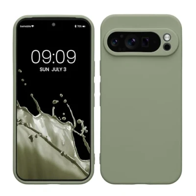 Immagine di kwmobile Custodia Compatibile con Google Pixel 9 Pro Cover Back Case per Smartphone in Silicone TPU Protezione Gommata verde grigio