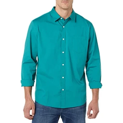Immagine di Amazon Essentials Camicia in Popeline Elasticizzato A Manica Lunga dalla vestibilità Regolare Uomo, Foglia di tè, XS