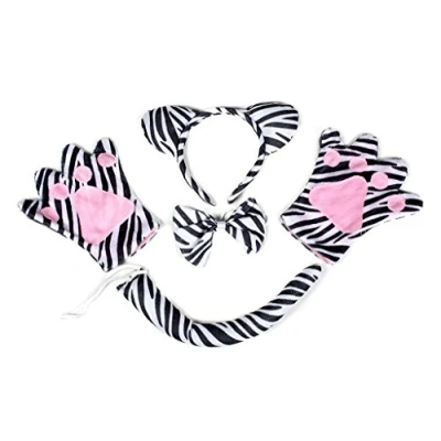 Immagine di Petitebelle Fascia con papillon e coda di guanti, 4 pezzi, costume per bambini da 1 a 5 anni (zebra, taglia unica)
