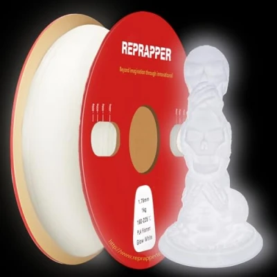 Immagine di RepRapper PLA Glow in the Dark, Bianco, Filamento 1.75 (+ 0.03mm) 1kg per Stampante 3D e Penna 3D, Fosforescente che Brilla nell&#039;Oscurità, Colore Bianco