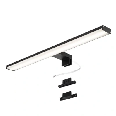 Immagine di Alpinaluz Applique LED da Specchio Nero per Bagno 4000K Luce Bianca Neutra IP44 Struttura in Alluminio e Supporti Policarbonato Installazione su Specchio, Muro o Mobile (50cm 12W)