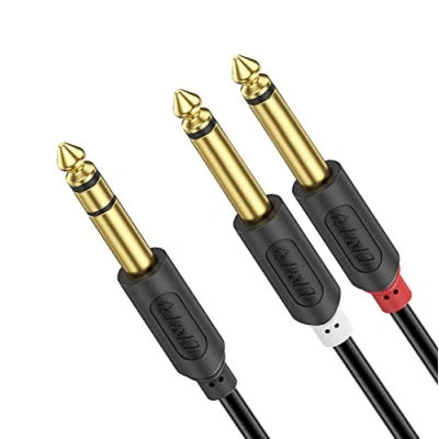 Immagine di J&amp;D 6.35 mm to 2 x Cavo, Oro Placcato [Serie AudioWave] Cavo Jack Splitter a Y 6.35mm 1/4&quot; TRS Stereo Doppio TS Mono Insert Patch Cord Per Altoparlante, Amplificatore, 2.7M