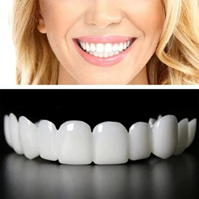 Immagine di Flipped Warmth 2 Paia Superiore Inferiore Faccette Dentali, Denti Finti Bretelle,Faccette Per La Copertura Dei Denti, Snap On Smile Dentiera Provvisoria Er Uomini E Donne