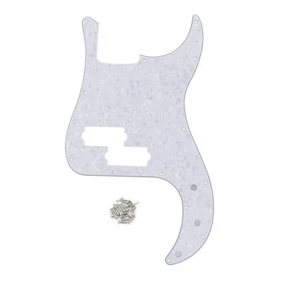 Immagine di FLEOR Battipenna per basso di precisione standard a 13 fori in stile moderno senza tacca truss rod modello P 4 corde, bianco perla