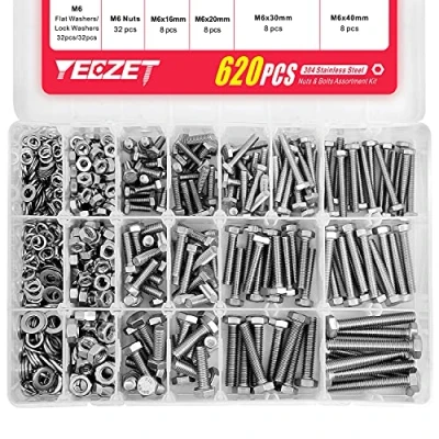 Immagine di Yeezet Set di 620 bulloni e dadi robusti M4, M5 M6, in acciaio inox 304, include 13 misure più comuni