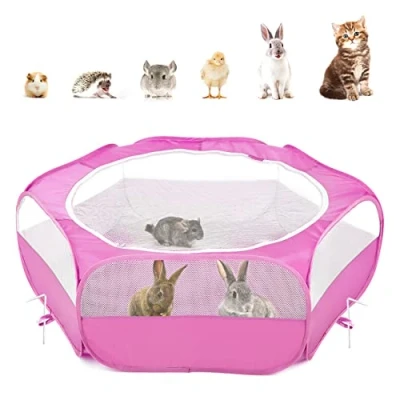 Immagine di Pawaboo Recinto per Animali Domestici, Box Piccoli, Tenda Gatti Cani Cuccioli, Portatile Gabbia, Recinzione in Tessuto Oxford e a Rete, Resistente Pieghevole, Magenta