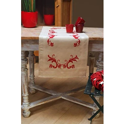 Immagine di Vervaco Tischläufer Bordeaux geometrisch Ricamo: Runner: Red Leaf Design, Cotone, Multicolore, 40 x 2 20 cm