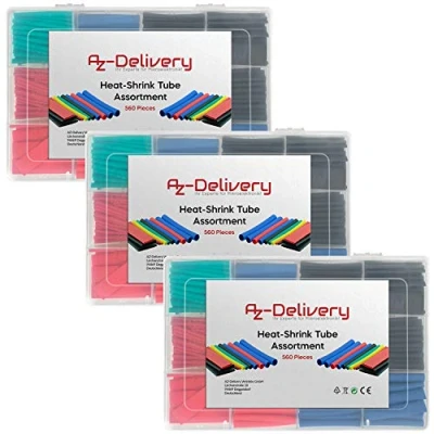 Immagine di AZDelivery 3x Guaine Termorestringenti 560pz 5Colori Tubi Termorestringenti, Plastica Termoretraibile per Cavi con rapporto di Restringimento 2:1, Kit Guaina 12 misure incluso E Book!