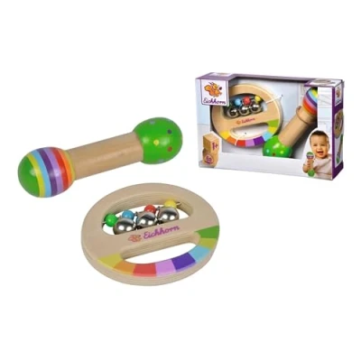 Immagine di Eichhorn Set musicale in 2 pezzi, include anello da presa con campane e asta suono, strumenti musicali colorati legno, 1 anno, multicolore